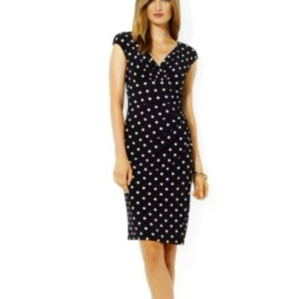 Ralph Lauren Dress Black White 8P 8 P Polka Dot Stretch Washable Career Church